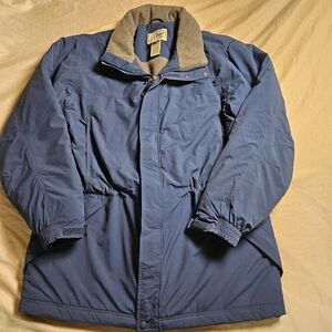 Vtg L.L. Bean Utility Parka Jacket Blue Mens Large Fleece Lined Waist Cinch